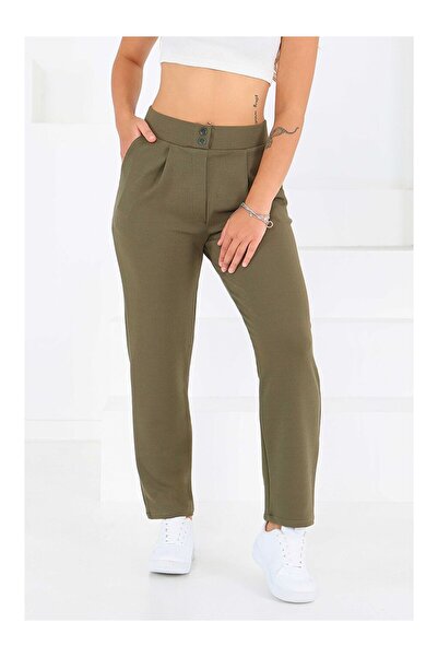 LC Waikiki Çift Düğmeli Spor Pantolon Haki - 27352