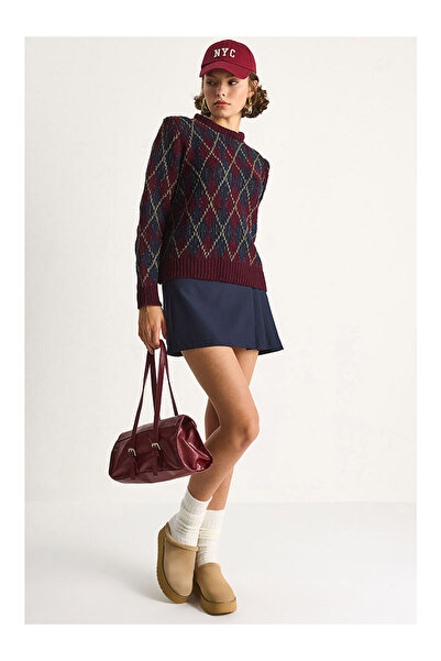 LC Waikiki Bordo Kadın Baklavalı Kazak