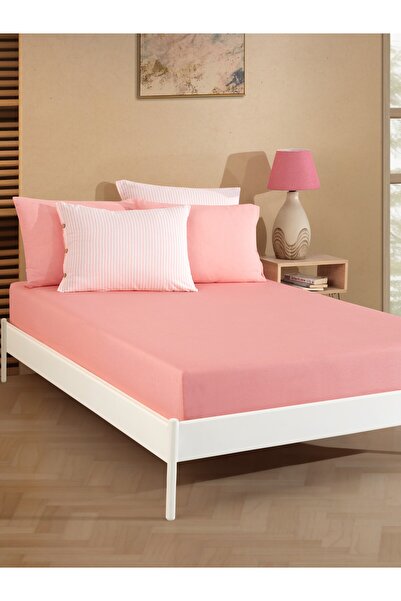 Cottonest طقم ملاءات مطاطية مزدوجة مقاس 160 × 200 سم - غطاءان للوسادة - تصميم ناعم وأنيق