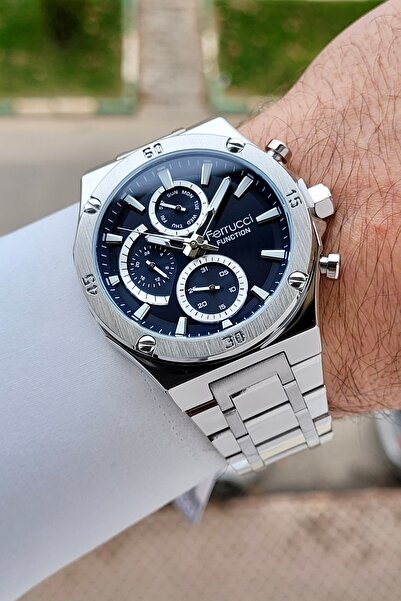 Ferrucci Kadranı Lacivert Kordonu Gümüş Renk 42 mm İç Göstergeleri Aktif Erke...