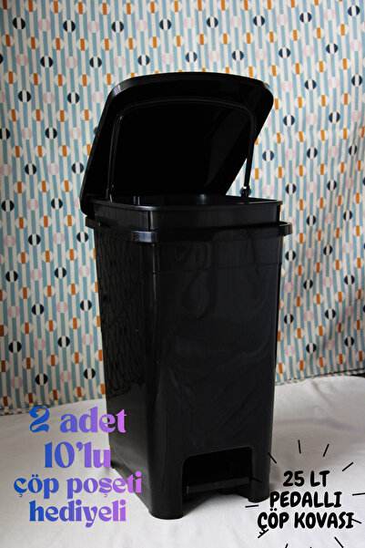 ŞATİ HOME 25 Liter Pedal Bin with Inner Bucket, Black Color / Kitchen Trash C...