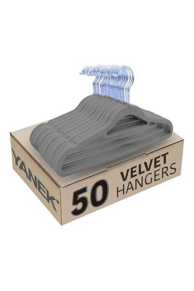 YANEK 50-Piece Non-Slip Velvet Cloth Hanger Set Grey