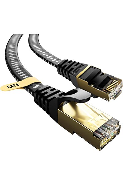 Voie Cablu Ethernet VOIETOLT Cat 8 (plat, împletit) 2 metri, 40 Gbps/2000 MHz, RJ45 STP