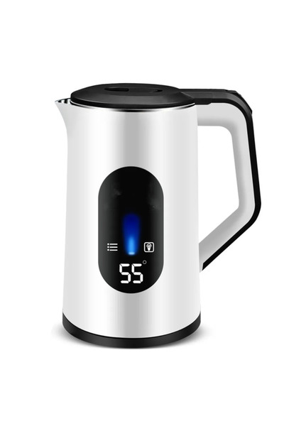 ABYZ Fierbător electric portabil de 3L, aparat de bucătărie de uz casnic, oprire automată digitală inteligentă, alb