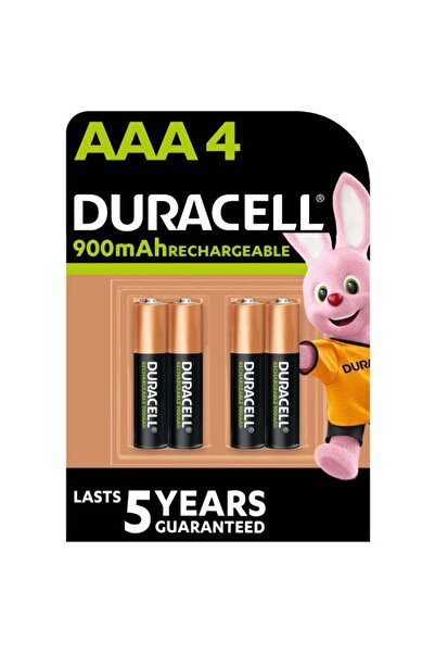 Duracell Pack of 4 Long Lasting Rechargeable AAA 900mAh Batteries Black/Gold