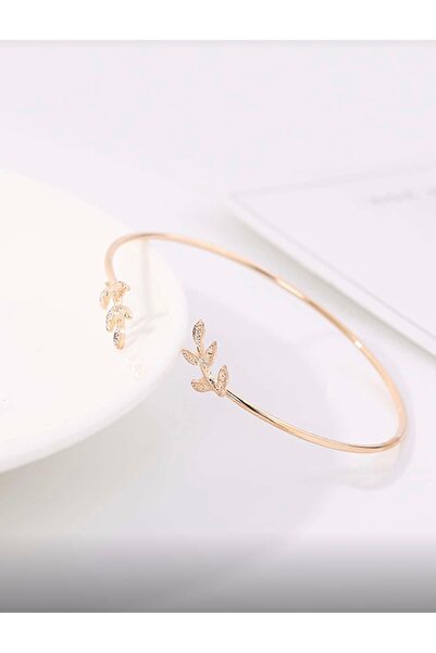 La Saade Branche D'Or Elagance Bracelet – Minimal Leaf Detailed Gold Color Op...