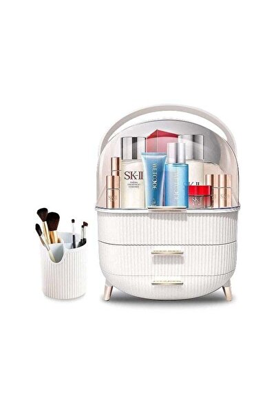 SULFAR Large Cosmetic Makeup Organizer with Drawers and Brush Organizer (White)