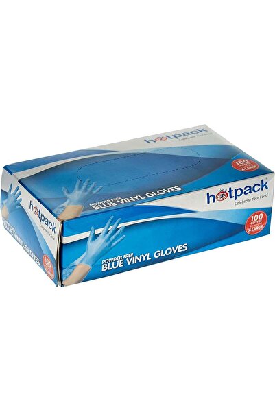 Hotpack قفازات فينيل زرقاء للاستخدام مرة واحدة، خالية من البودرة، مقاس كبير ج...