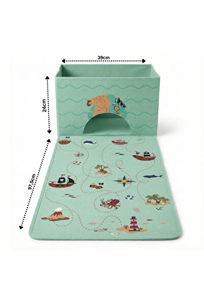 OEM Toy organizer with integrated play mat, mint green, marine theme