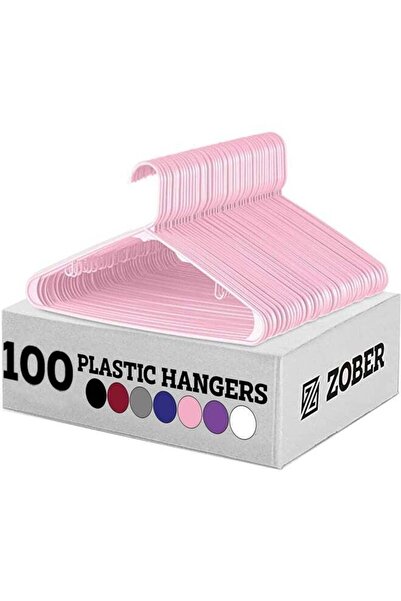 ZOBER شماعات ملابس بلاستيكية، عبوة من 100 قطعة - لون وردي فاتح، شماعات ملابس ...