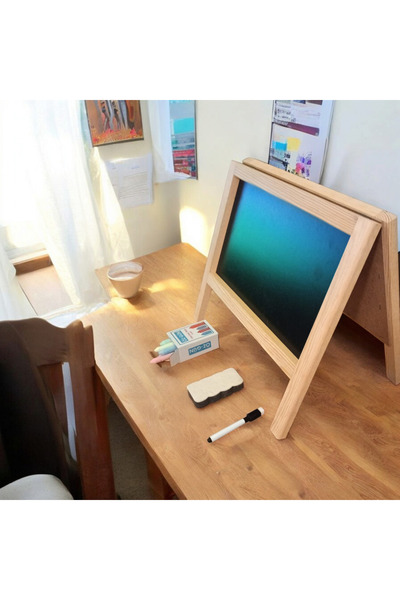 Saatistan Çift Taraflı Küçük Boy Yazı Tahtası ve Renkli Tebeşir Hediyesi