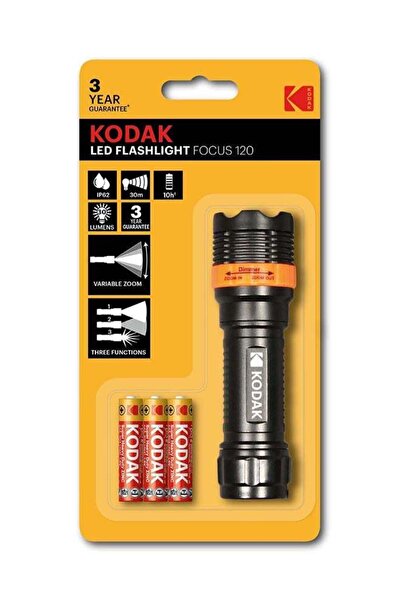 Kodak LED Flashlight Focus 120 | Black Color | with 3xAAA Batteries Included