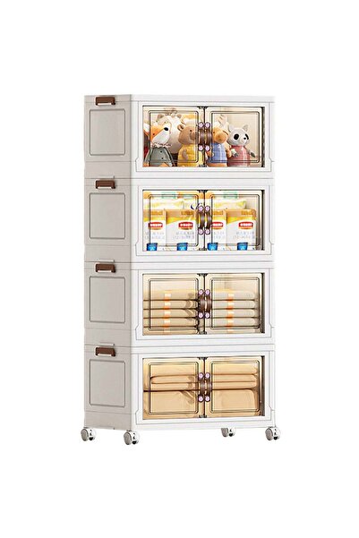 Ollieroo 4-Tier Foldable Plastic Storage Cabinet with Wheels, Transparent Doo...