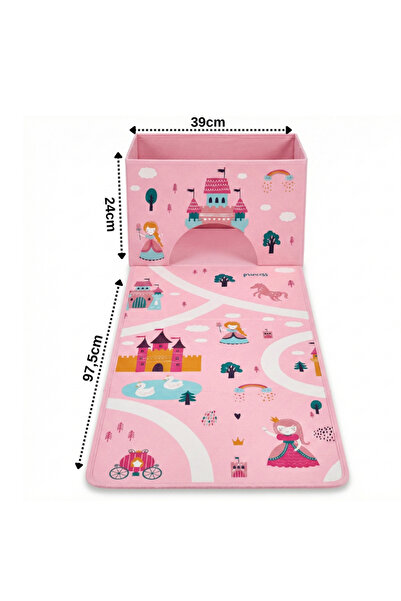 OEM Toy organizer with integrated play mat, pink, princess theme