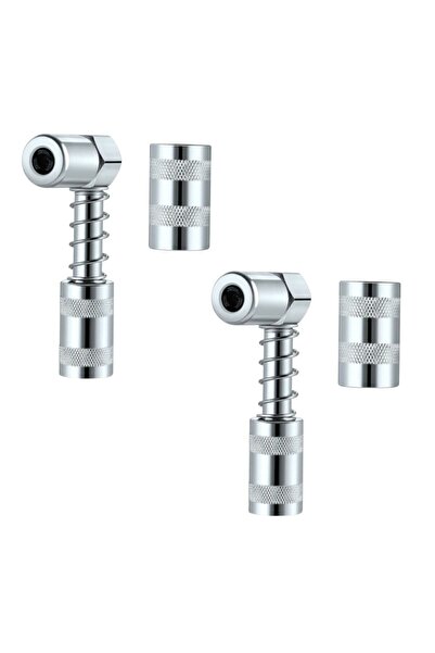 OEM Set of 2 Adapters for grease gun head, 90* elbow, 7.7 cm long, silver, carbon steel, used in hard-to-reach spaces