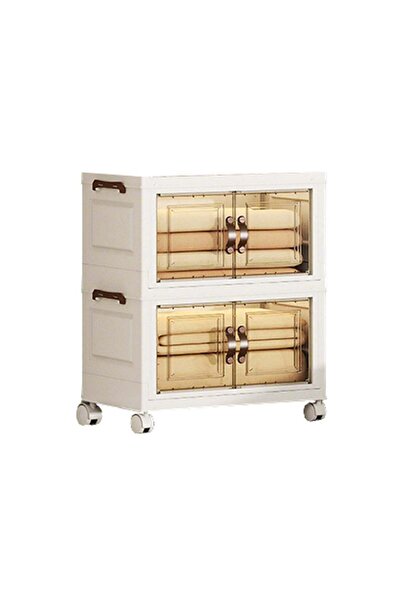 Ollieroo Two-Tier Foldable Plastic Storage Cabinet with Wheels, Transparent M...