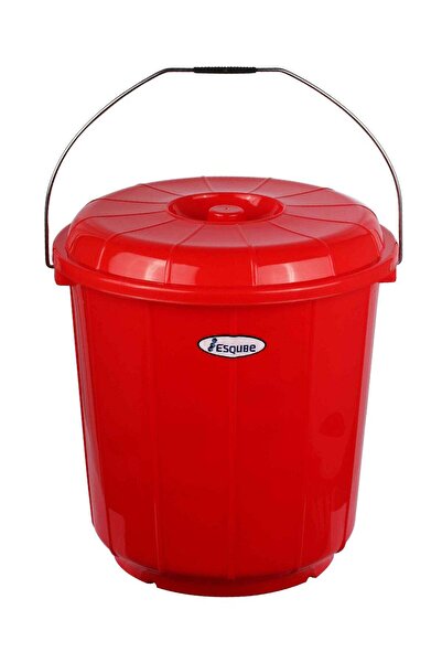 Esqube دلو أواسيس بغطاء، سعة 20 لتر، لون أحمر