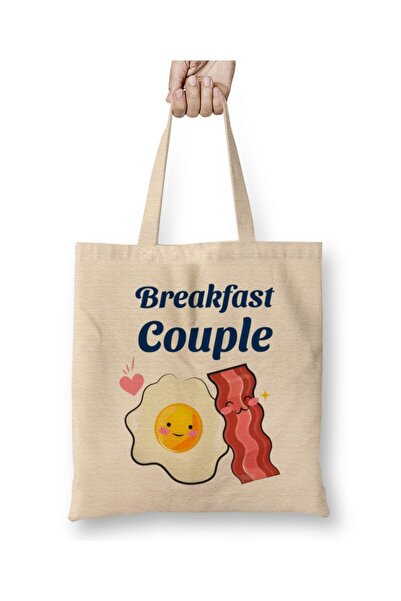 Toyaso Mic dejun cu bacon și ouă, geantă de pânză albă pentru cuplu, geantă d...