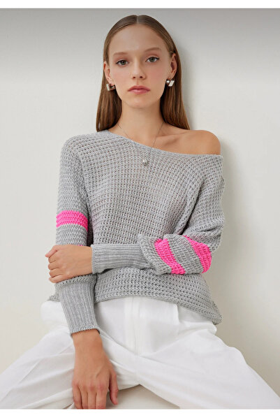 By Kuzey Aras Tricotaj cu mâneci cu dungi pulover casual fosforescent