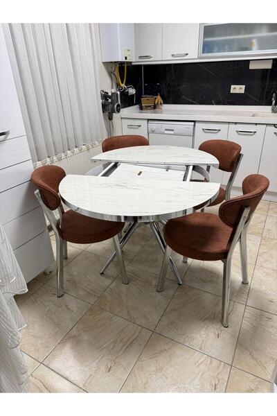 ELEN HOME Elips Yuvarlak Açılır Masa Sandalye Takımı Mdf 100x100