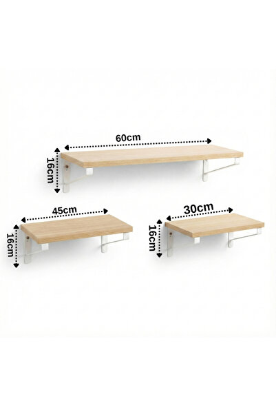 OEM Set of 3 wooden wall shelves with white metal support