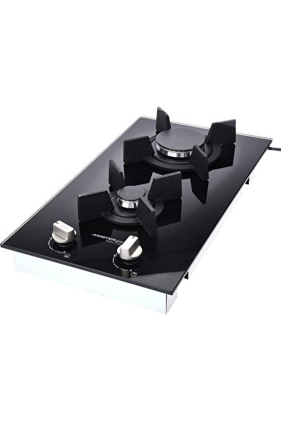 Master Gas 30 cm Glass Gas Hob, 2 Burners, Heavy Cast Iron Grates, Safety Val...