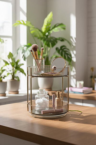 Saatistan Çift Katlı 360° Döner Çok Amaçlı Makyaj ve Banyo Düzenleyici