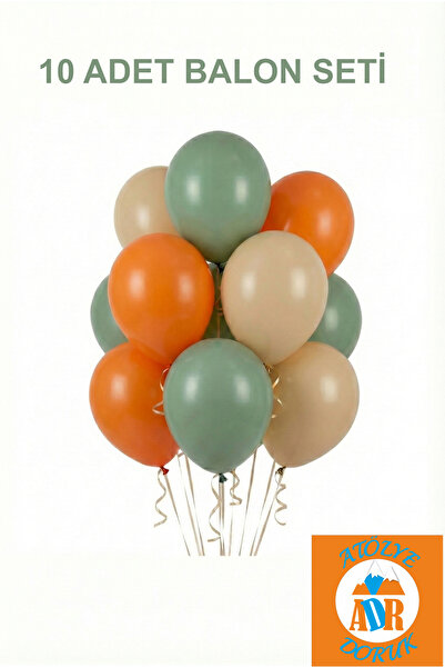 Atölye Doruk Dinozorlar Konsepti Balon Seti, Turuncu-Küf Yeşili-Kum Beji Balo...