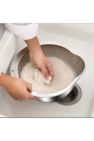 Genel Markalar Pirinç Yıkama Süzgeci Kase Paslanmaz Çelik Yıkama Kasesi Yan S...