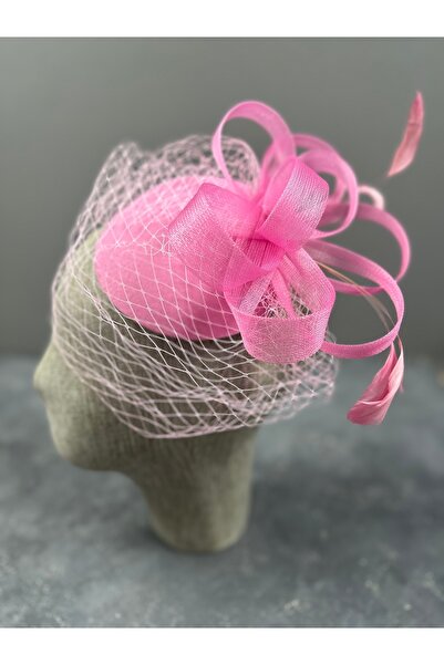Limelia Pălărie de mireasă elegantă cu detaliu de pene roz