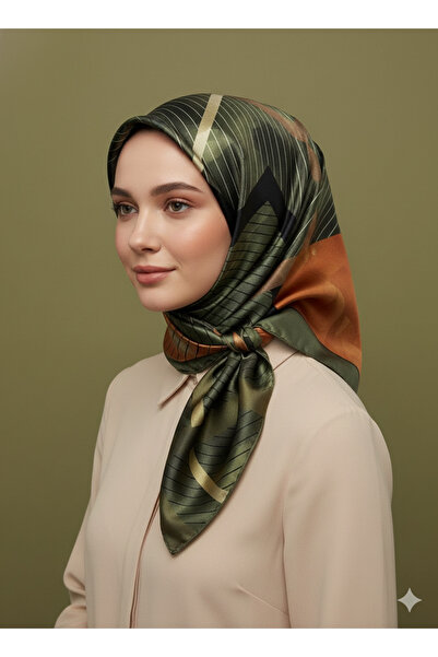 Levidor 90X90 Silk-Look Khaki - Emerald - Black Scarf – Non-Slip Twill Stylis...