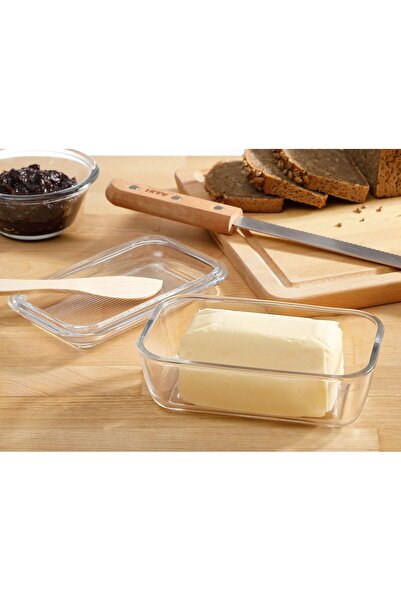 IKEA QUİCK Cam Tereyağı Tabağı 17x10x6 Cm Kapaklı Tereyağı Kabı Şeffaf Tabak Kap