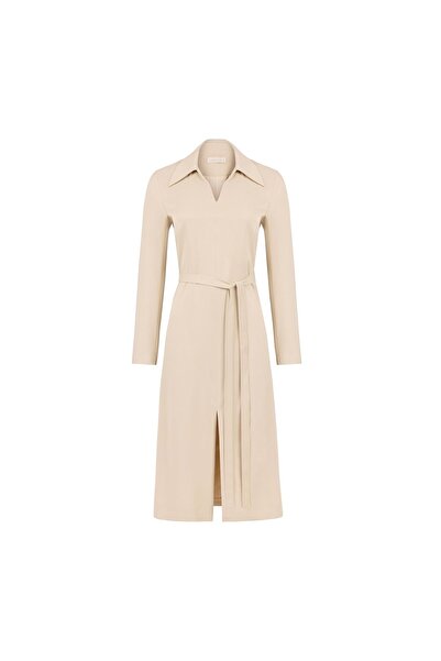 BİRELİN Şömiziye Yakalı Viskon Elbise Gri