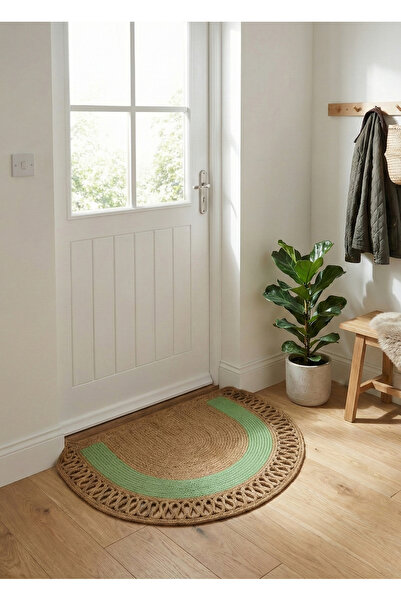 sfb سجادة باب من الجوت مع حواف منسوجة مزخرفة، سجادة نصف قمرية للمدخل والحمام والمطبخ