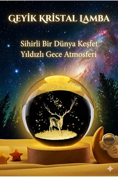 sonx 3D Kristal Küre Gece Lambası - Ahşap Tabanlı Dekoratif LED Masa Üstü Ayd...
