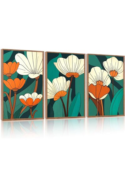 ALAYRA International مجموعة من 3 لوحات فنية تجريدية بسيطة على قماش، مقاس 40 ×...