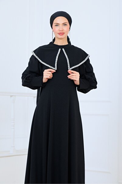 sedadenizstore Stone Detailed Hijab Evening Dress – Balloon Sleeves, Stylish and Modern Design