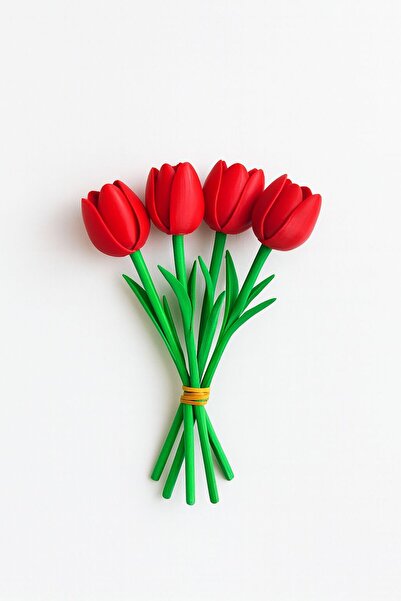 TIGEA Accessories زهرة التوليب الاصطناعية الرطبة المصنوعة بتقنية الطباعة ثلاثية الأبعاد 6 قطع