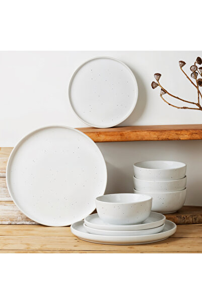 Callena Set de cină, ceramică, alb cu buline negre, 12 piese, Nordic Simplicity