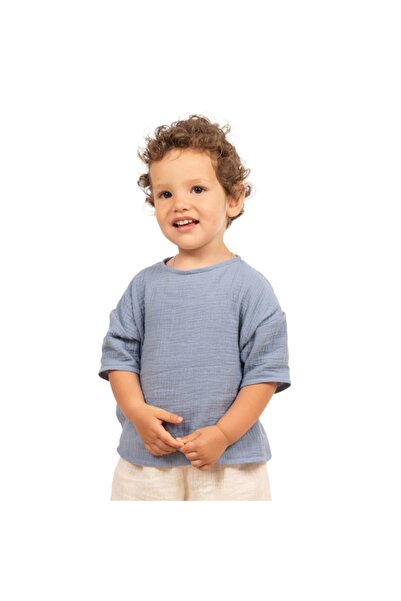 Kidizi Mason jeans oversized short-sleeved children's blouse made of double m...