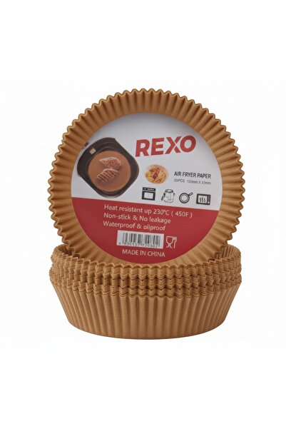 rexo ورق قلاية هوائية دائري بني غير لاصق من ركسو – 50 قطعة مقاوم للحرارة