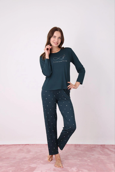 Pijamoni Women's Milan Fabric Crew Neck Emerald Green Pajama Set