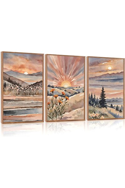 ALAYRA International مجموعة من 3 لوحات فنية تجريدية بسيطة على قماش، مقاس 30×4...