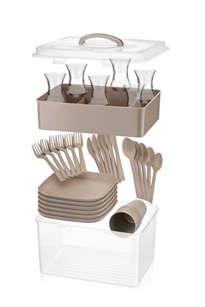 Leony 33 Parça 6 Kişilik Bardak & Baharat Taşıma Aparatlı Organizerli Pratik ...