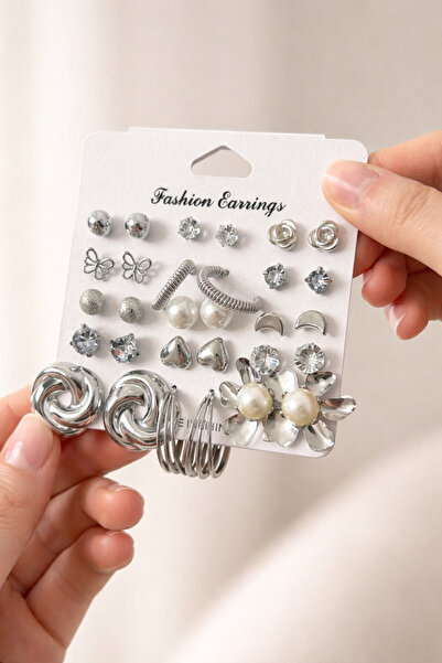 MRK Kadın 30'lu Kombin Halka Küpe İnci 15 Çift Set Çoklu Küpe