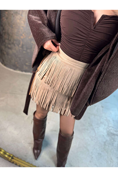 missswans Mayıra Püskülü Süet Mini Etek Taş