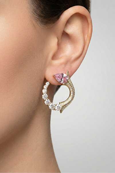 Modacaprea Xuping 14K Pembe Taşlı Yılan Vidanlı Kadın Küpe Kararmaz Kadın Tak...