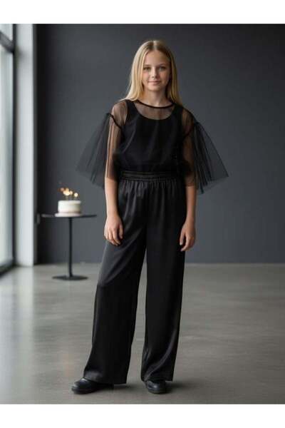 Zekids Girl's Wide-Leg Satin Pants with Elastic Waist Design