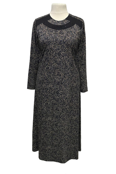 Giyinen Mağazaları Lilac Round Neck Mixed Pattern Transitional Combed Cotton Dress with Sleeves