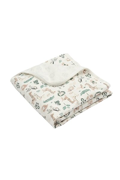 Kidizi Paturica bebe din bumbac flausat moale si pufos pe interior 85x85 cm Safari